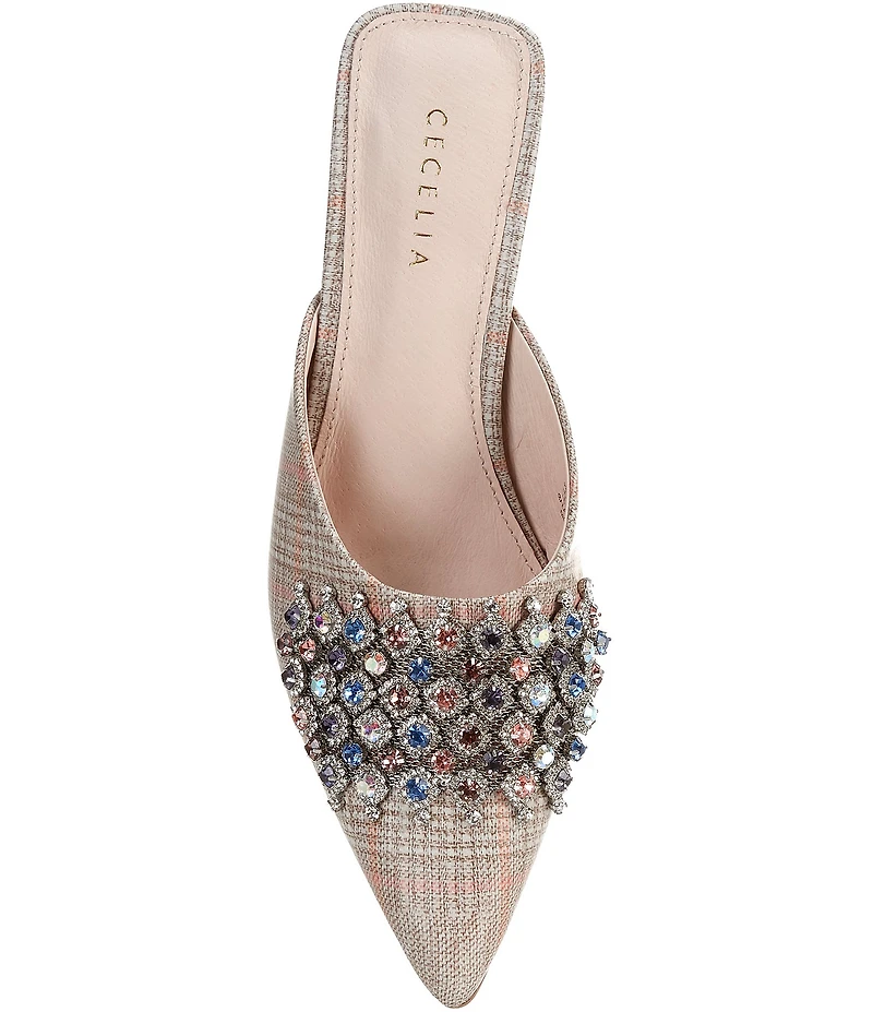 Cecelia New York Joice Embellished Plaid Stiletto Mules