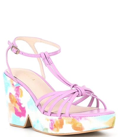 Cecelia New York Justine Leather Rhinestone Embellished Platform Wedge Sandals