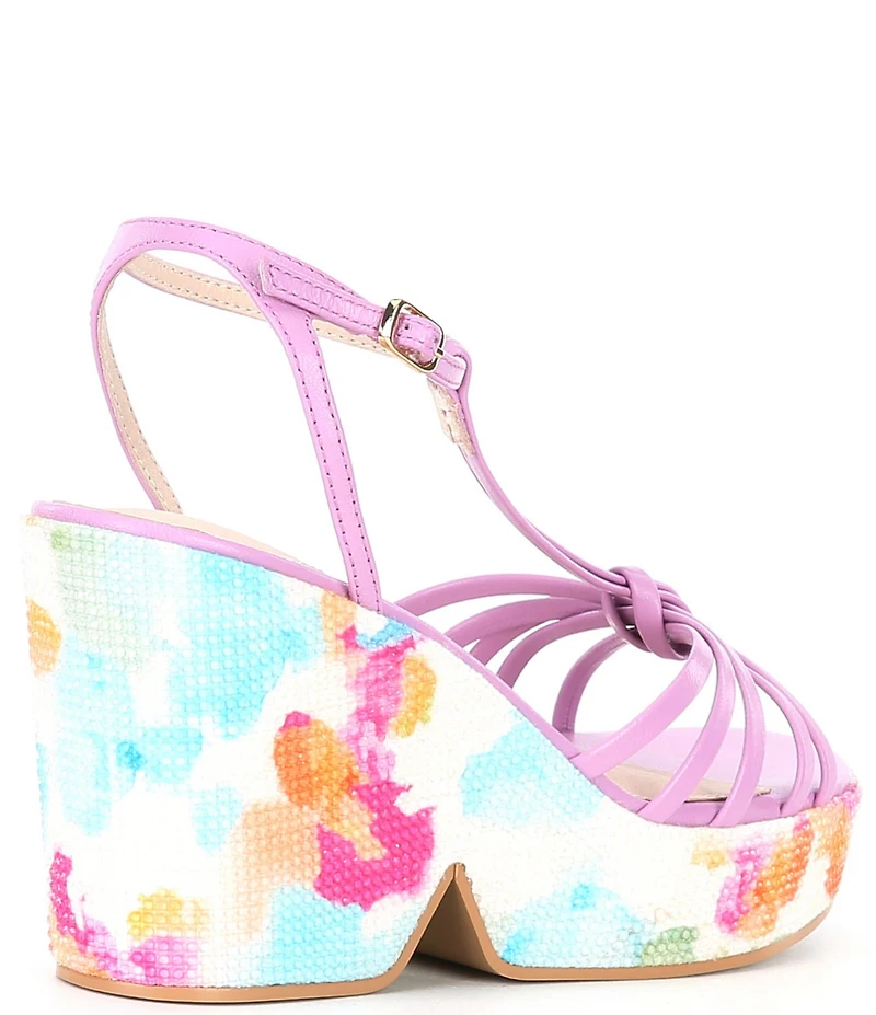Cecelia New York Justine Leather Rhinestone Embellished Platform Wedge Sandals