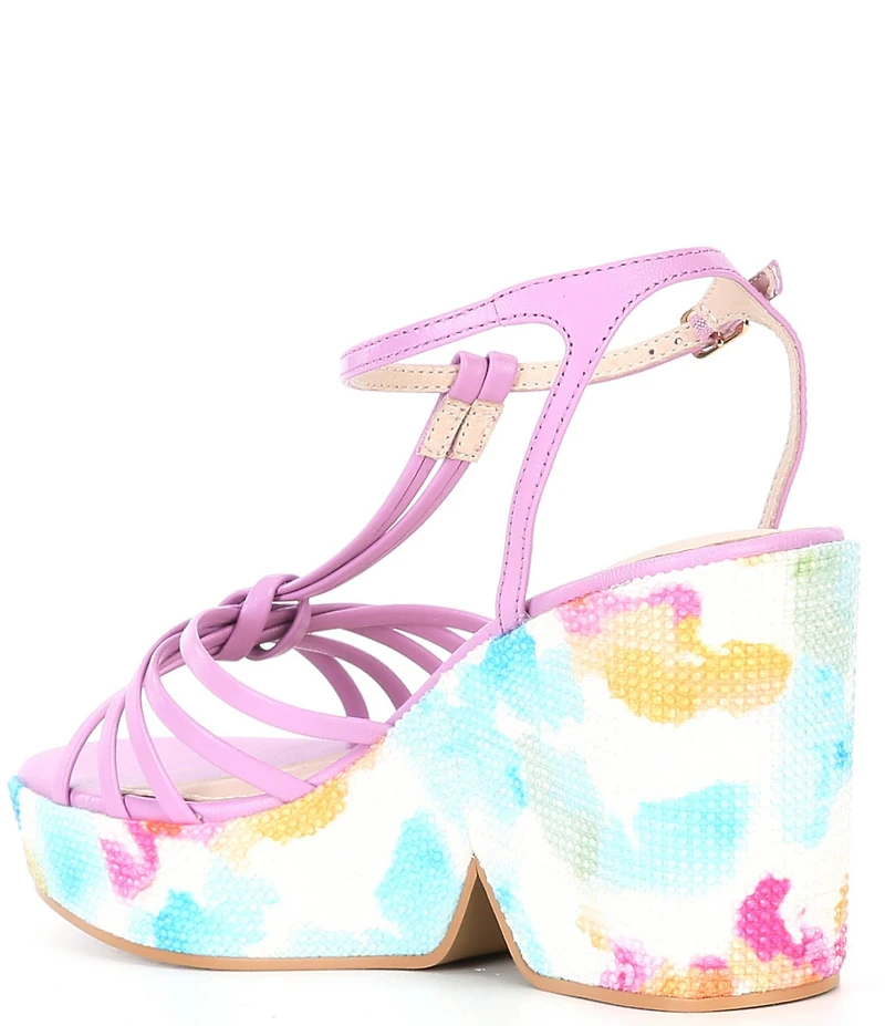 Cecelia New York Justine Leather Rhinestone Embellished Platform Wedge Sandals
