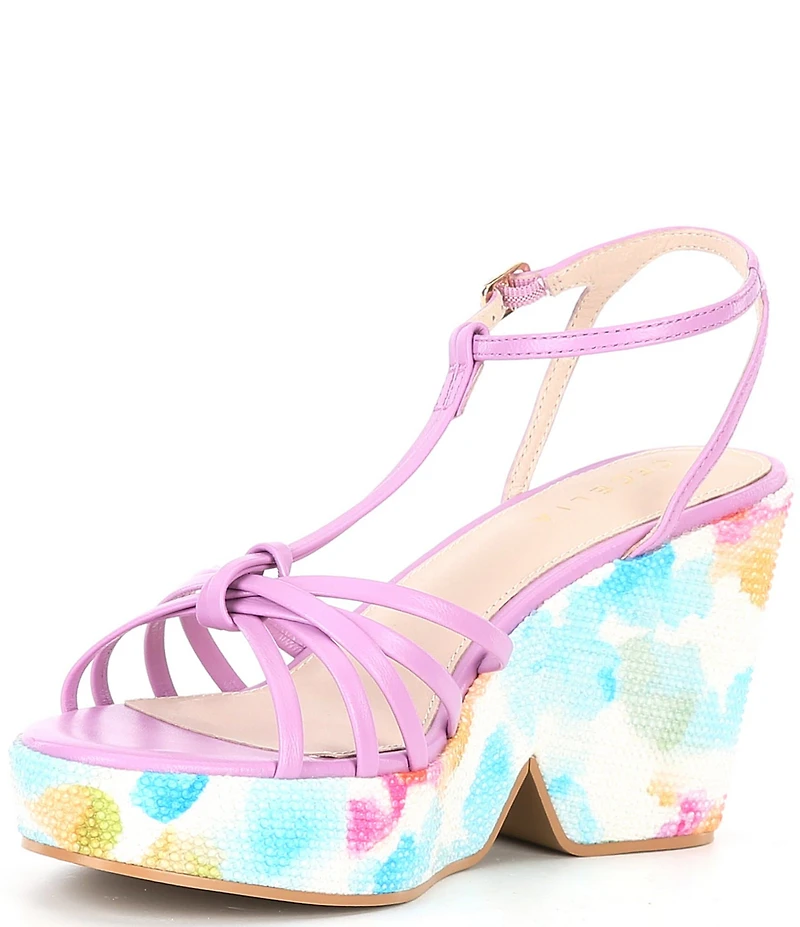 Cecelia New York Justine Leather Rhinestone Embellished Platform Wedge Sandals