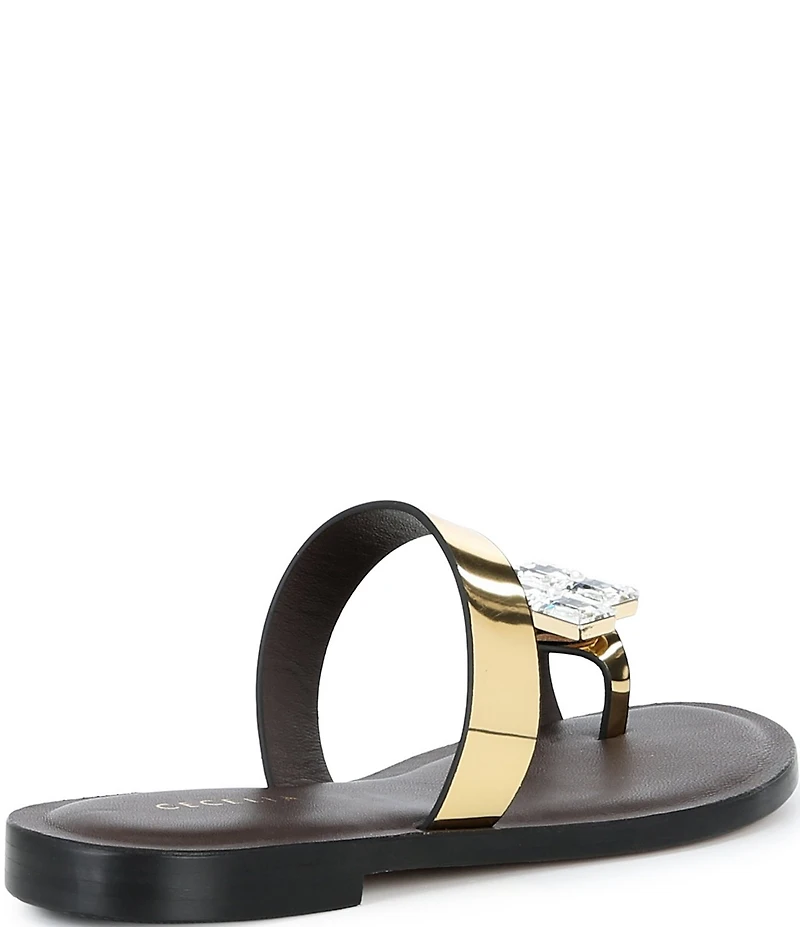 Cecelia New York Leather Rhinestone Ornamented Toe Ring Slip On Flat Sandals