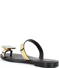 Cecelia New York Leather Rhinestone Ornamented Toe Ring Slip On Flat Sandals