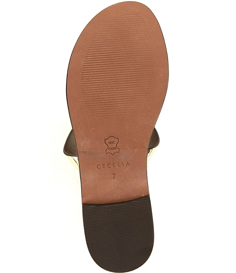 Cecelia New York Leather Rhinestone Ornamented Toe Ring Slip On Flat Sandals