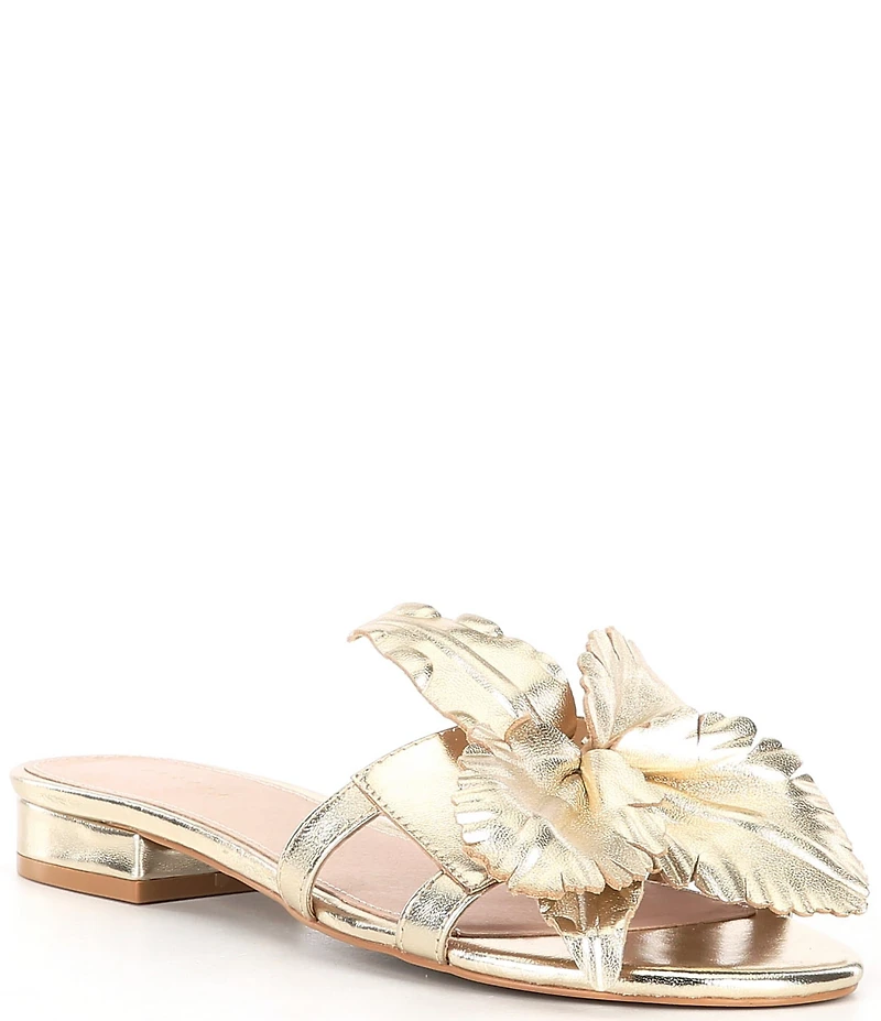 Cecelia New York Lila Metallic Leather Flower Ornament Slide Sandals
