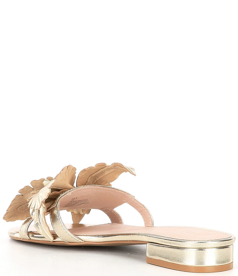 Cecelia New York Lila Metallic Leather Flower Ornament Slide Sandals