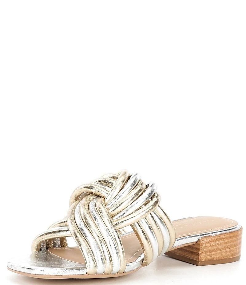 Cecelia New York Liv Metallic Knot Detail Block Heel Slide Sandals