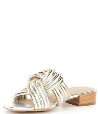 Cecelia New York Liv Metallic Knot Detail Block Heel Slide Sandals