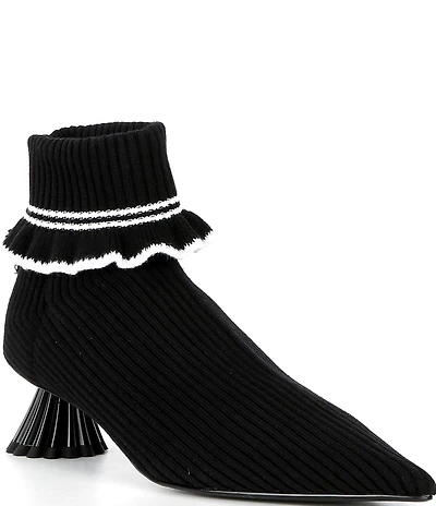Cecelia New York Mandy Ribbed Knit Ruffle Trim Booties
