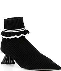 Cecelia New York Mandy Ribbed Knit Ruffle Trim Booties