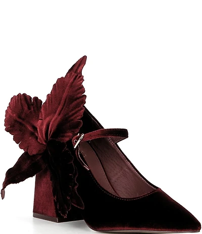 Cecelia New York Mislead Flower Velvet Ornamented Block Heel Mary Jane Pumps