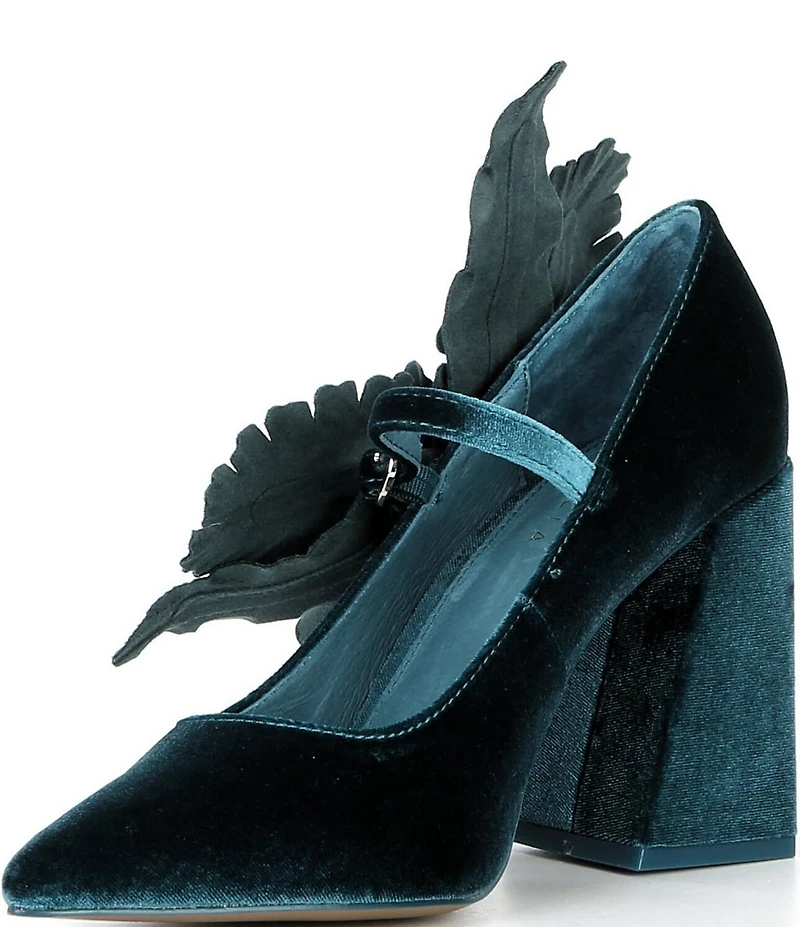 Cecelia New York Mislead Flower Velvet Block Heel Mary Jane Pumps