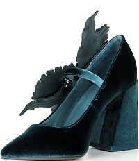 Cecelia New York Mislead Flower Velvet Block Heel Mary Jane Pumps