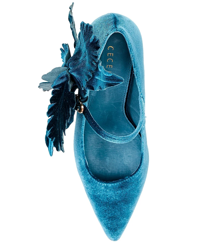 Cecelia New York Mislead Flower Velvet Block Heel Mary Jane Pumps