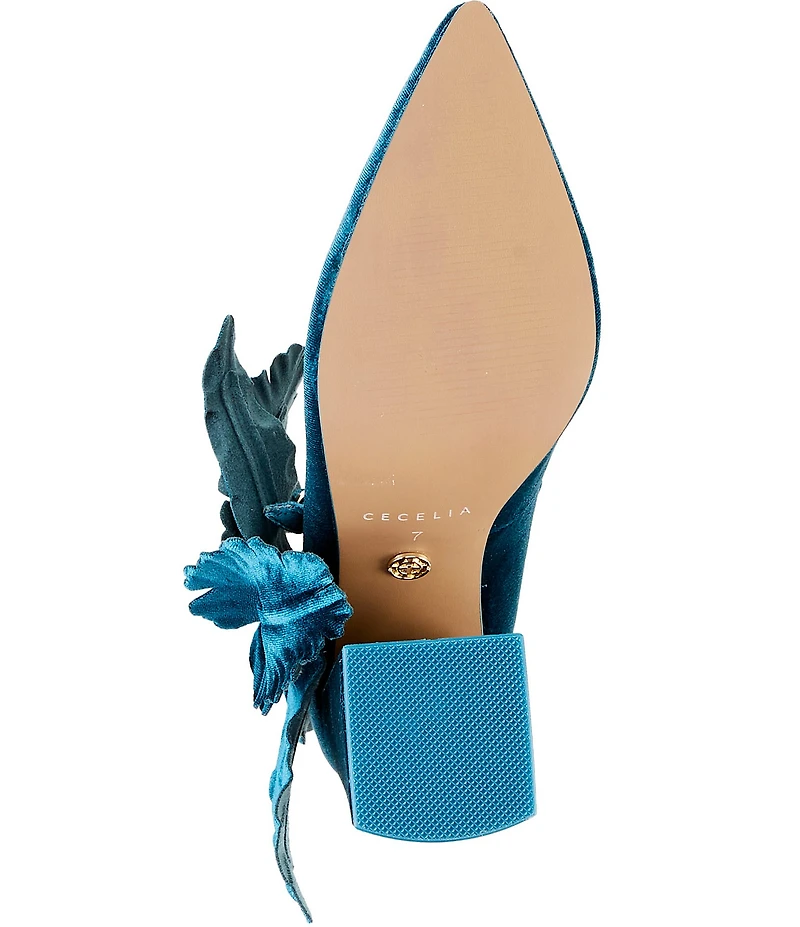 Cecelia New York Mislead Flower Velvet Block Heel Mary Jane Pumps