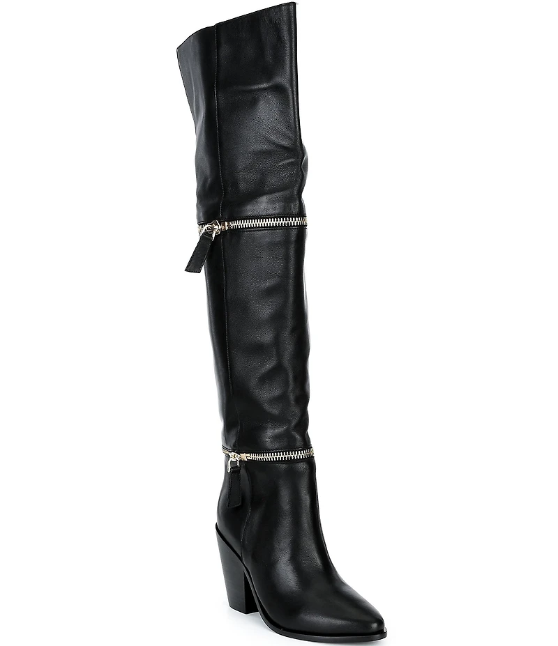 Cecelia New York Mocha Leather Zip Hardware Over The Knee Boots