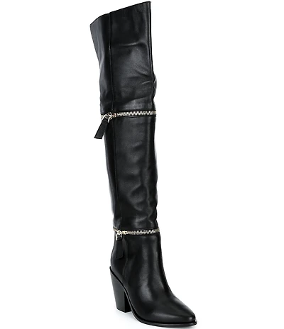 Cecelia New York Mocha Leather Zip Hardware Over The Knee Boots