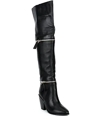 Cecelia New York Mocha Leather Zip Hardware Over The Knee Boots