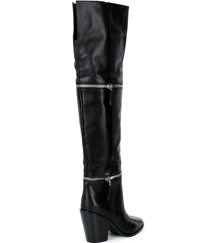 Cecelia New York Mocha Leather Zip Hardware Over The Knee Boots