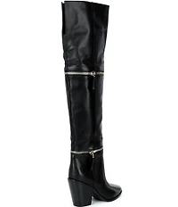 Cecelia New York Mocha Leather Zip Hardware Over The Knee Boots