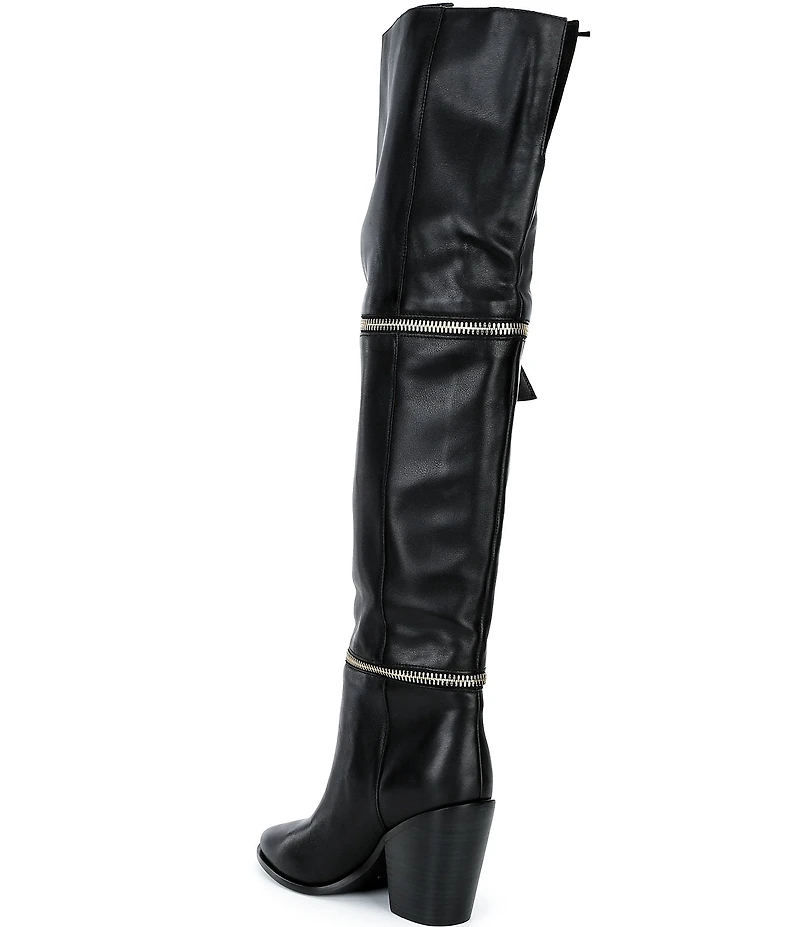 Cecelia New York Mocha Leather Zip Hardware Over The Knee Boots