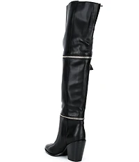Cecelia New York Mocha Leather Zip Hardware Over The Knee Boots