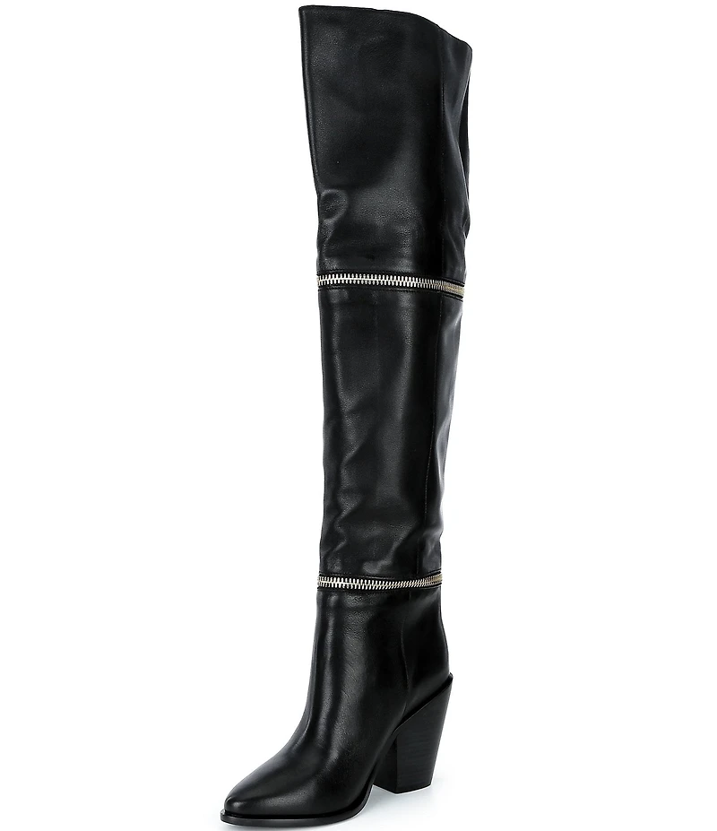 Cecelia New York Mocha Leather Zip Hardware Over The Knee Boots
