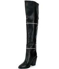 Cecelia New York Mocha Leather Zip Hardware Over The Knee Boots