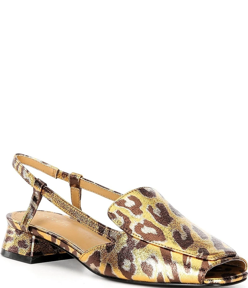 Cecelia New York Monty Leopard Print Patent Leather Slingback Peep Toe Loafers