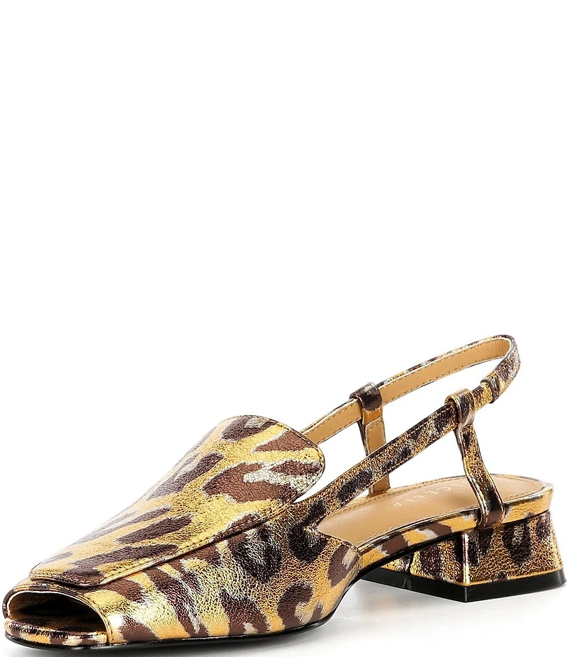 Cecelia New York Monty Leopard Print Patent Leather Slingback Peep Toe Loafers