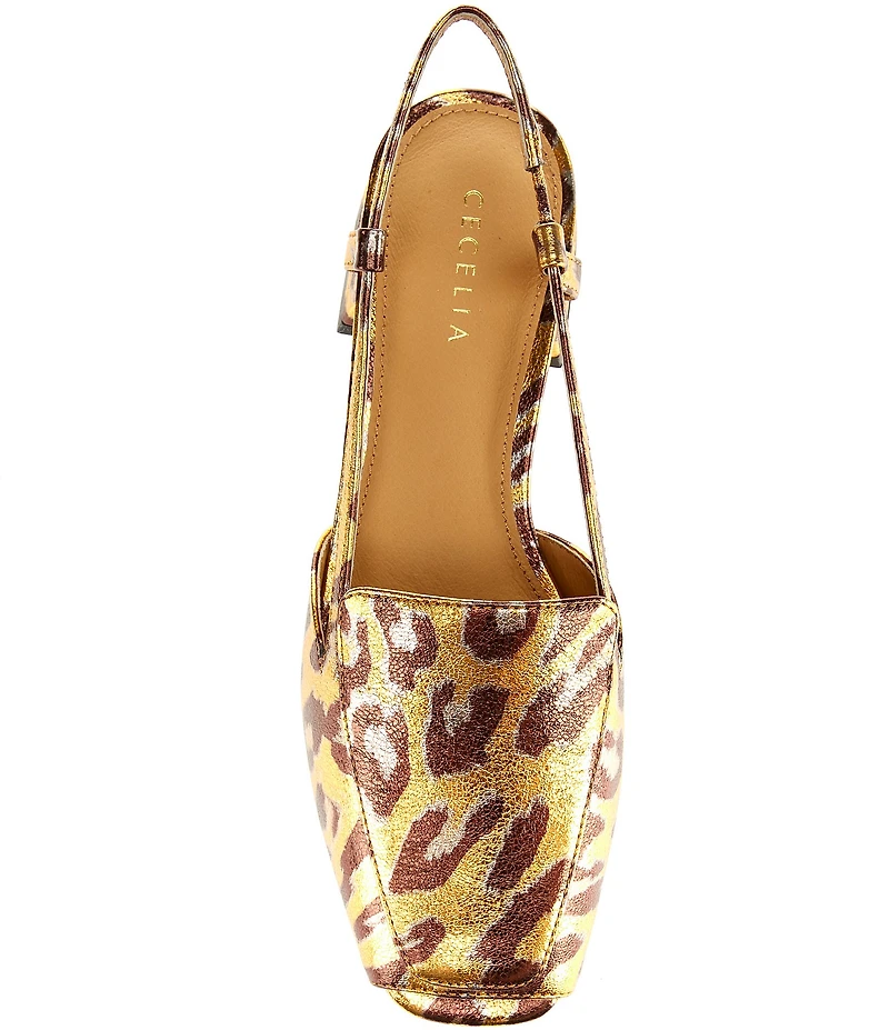 Cecelia New York Monty Leopard Print Patent Leather Slingback Peep Toe Loafers