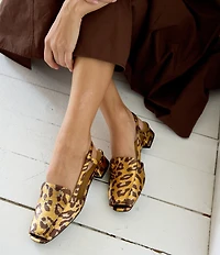 Cecelia New York Monty Leopard Print Patent Leather Slingback Peep Toe Loafers