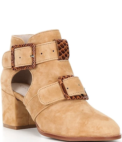Cecelia New York Niles Suede Snake Buckle Hardware Cutout Booties