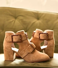Cecelia New York Niles Suede Snake Buckle Hardware Cutout Booties