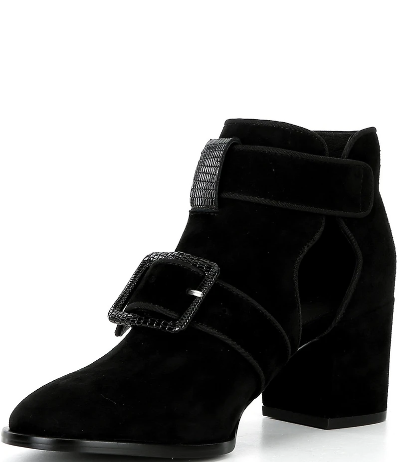 Cecelia New York Niles Suede Snake Buckle Hardware Cutout Booties