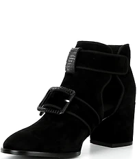 Cecelia New York Niles Suede Snake Buckle Hardware Cutout Booties