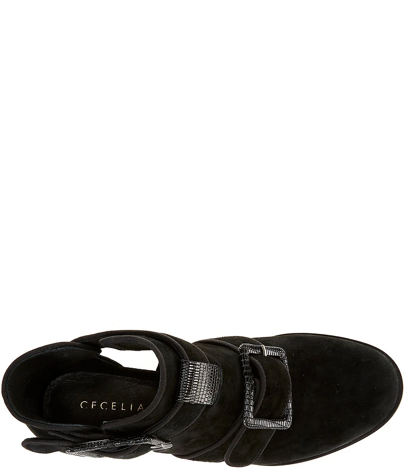 Cecelia New York Niles Suede Snake Buckle Hardware Cutout Booties