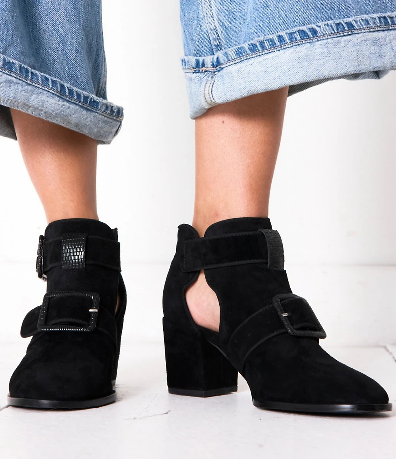 Cecelia New York Niles Suede Snake Buckle Hardware Cutout Booties