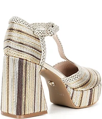 Cecelia New York Novice Metallic Leather Braided Platform T-Strap Block Heel Pumps