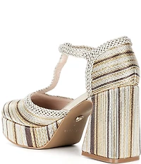 Cecelia New York Novice Metallic Leather Braided Platform T-Strap Block Heel Pumps