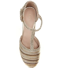 Cecelia New York Novice Metallic Leather Braided Platform T-Strap Block Heel Pumps