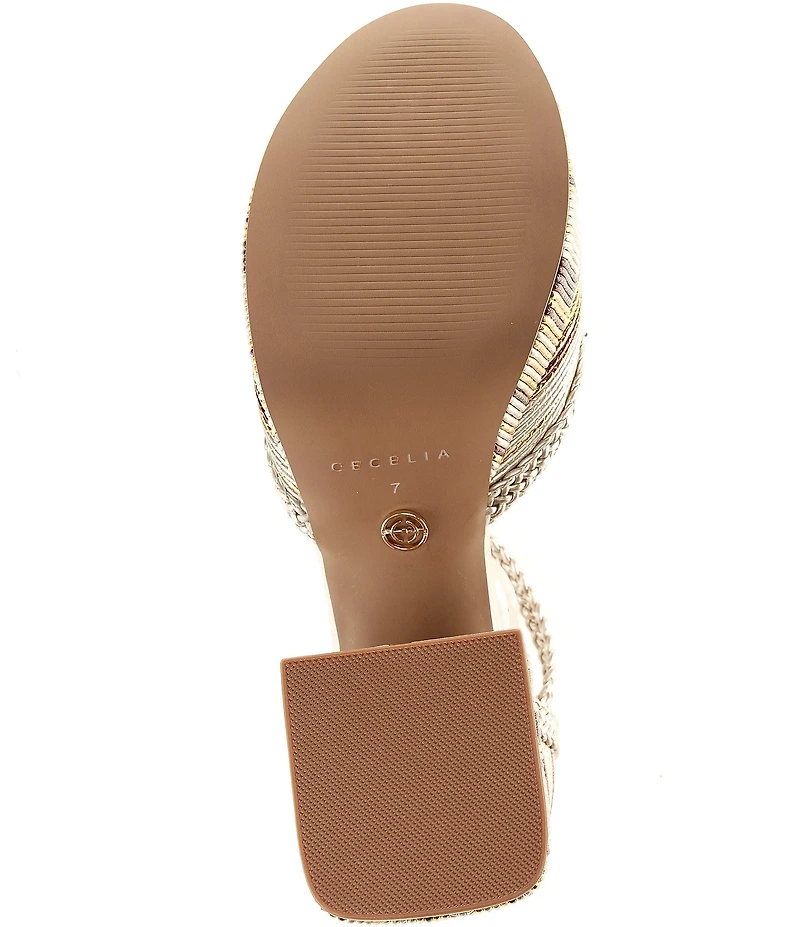 Cecelia New York Novice Metallic Leather Braided Platform T-Strap Block Heel Pumps