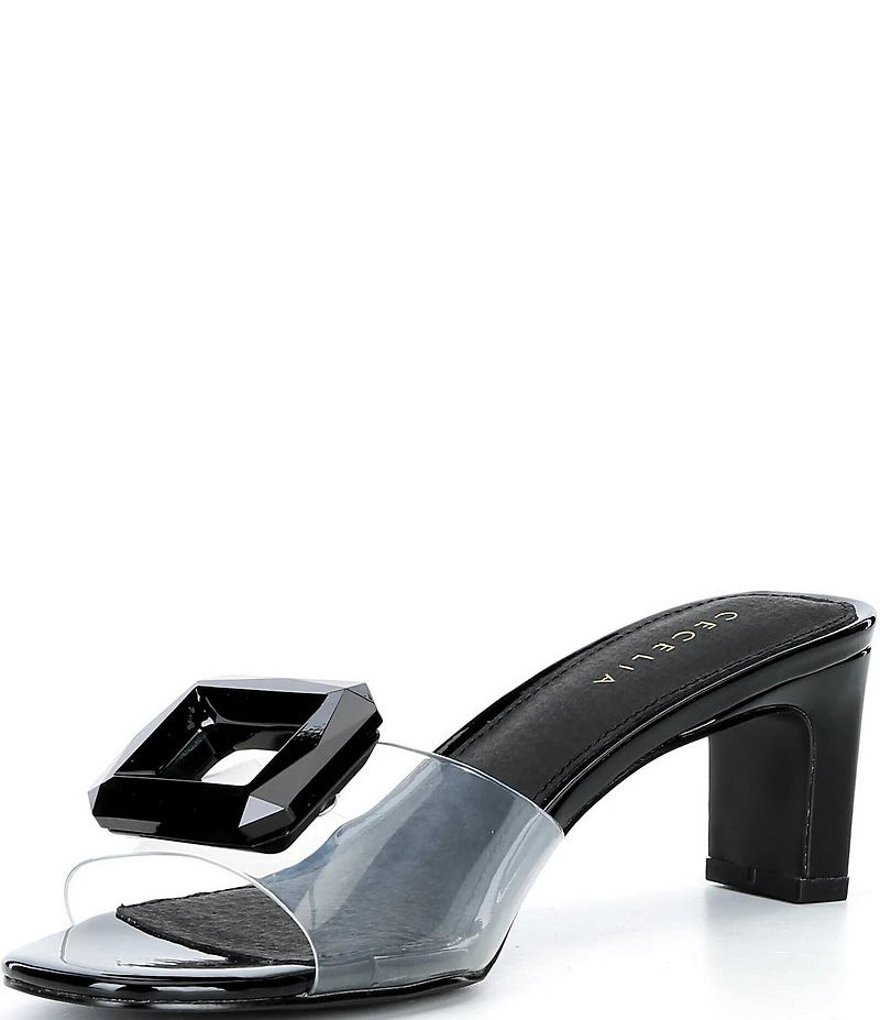 Cecelia New York Park Avenue Clear Vinyl Jewel Ornamented Slide Sandals