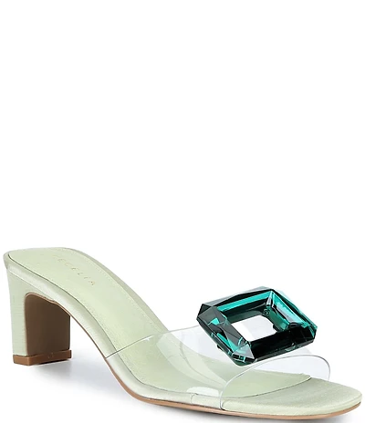 Cecelia New York Park Avenue Clear Vinyl Jewel Ornamented Slide Sandals