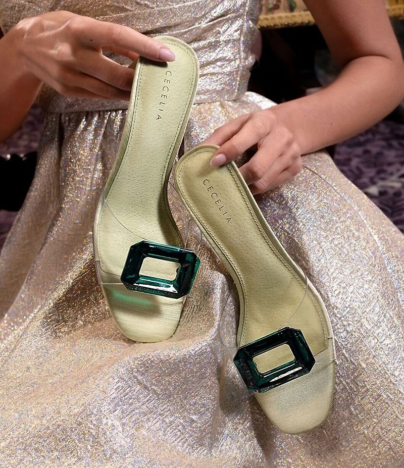 Cecelia New York Park Avenue Clear Vinyl Jewel Ornamented Slide Sandals