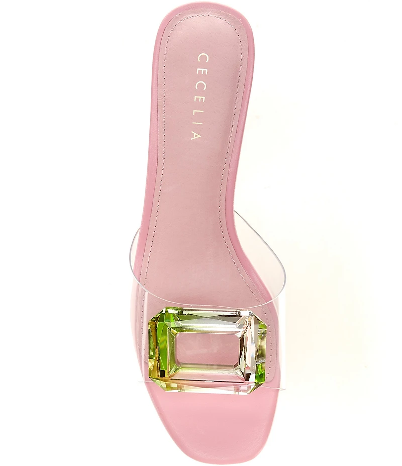 Cecelia New York Park Avenue Clear Vinyl Jewel Ornamented Slide Sandals
