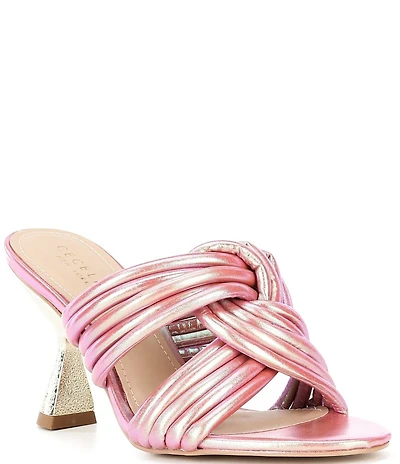 Cecelia New York Time Knotted Metallic Leather Tapered Heel Slide Sandals
