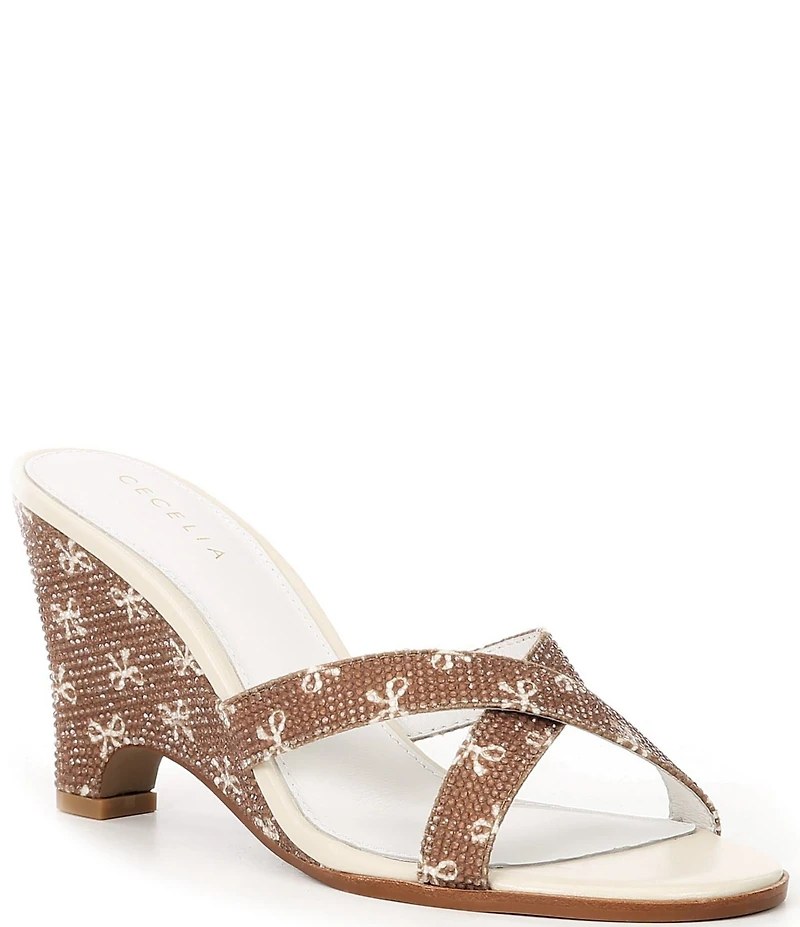 Cecelia New York Vision Rhinestone Embellished Bow Detail Slide Wedge Sandals
