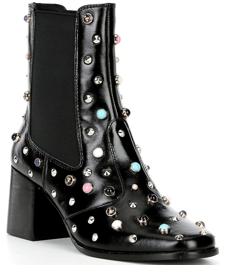 Cecelia New York Whistle Studded Leather Block Heel Booties