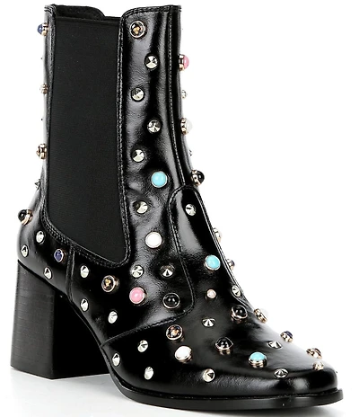 Cecelia New York Whistle Studded Leather Block Heel Booties